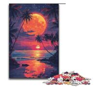 1000 Puzzle Psychedelic Beach Sunset Wooden Children's Puzzle Family Parent-child Interaction 1000 PCS(75x50cm)