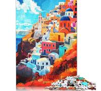 1000 Santorini Art Poster Jigsaw Puzzles for Adults Teenager & Wooden Puzzles Family Games 1000pcs (75x50cm)