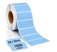 1000 Sticky Labels on a Roll 60 x 30mm, Blue Self Adhesive Blank Address Labels to Write On, Label Stickers for Fridge & Freezer Food Storage, Kitchen Spice Jars, Crafts & Schools