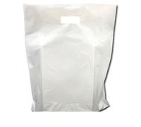 1000 Strong Plain White Patch Handle Plastic Carrier Bags 14'' x 14'' x 4'' (B3)