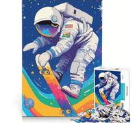 1000 Teenager Pieces Jigsaw Puzzle Astronaut Skateboarding in Space, Practical Game, Pattern Assembly, Unique Gifts for Birthday And Christmas 38x26cm