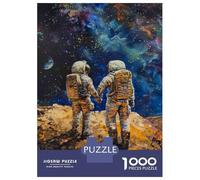 1000 Teenager Pieces Jigsaw Puzzle Astronauts Holding Hands on Moon Jigsaw Puzzle Toy Wall Decor Difficult Challenge Gifts for Friends And Family 52x38cm/1000pcs