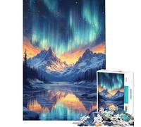 1000 Teenager Pieces Jigsaw Puzzle Aurora Borealis Mountain Landscape Challenging To Complete Learning Educational Relax Games for And 14 Years And over (38x52cm)