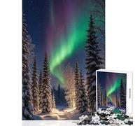 1000 Teenager Pieces Jigsaw Puzzle Aurora Borealis over Snowy Forest Toy Wall Decor Great Gift for Games Impossible Game Challenging To Complete (Size 38x52cm)