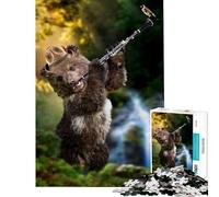 1000 Teenager Pieces Jigsaw Puzzle Bear Playing Clarinet with Bird for Educational Game Challenge Toy Educational Game For Family Fun Great Gifts (Size 38x26cm)