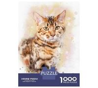 1000 Teenager Pieces Jigsaw Puzzle Bengal Cat Watercolor Jigsaw Puzzle Hands-on Game Difficult Hard Gifts for Friends And Family 52x38cm/1000pcs