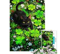 1000 Teenager Pieces Jigsaw Puzzle Black Cat in Clover Field Puzzle for Adults Family Game Difficult Challenge Challenging To Complete (Size 50x75cm)