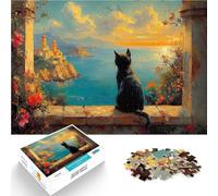 1000 teenager Pieces Jigsaw Puzzle Black Cat in Greek Lernspiele Heimdekoration Künstlersammlung, Bildende Kunst75x50cm