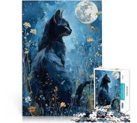 1000 teenager Pieces Jigsaw Puzzle Black Cat Under Moonlight Schwierig Schwer Lernspiel für Geburtstag, Weihnachten38x26cm