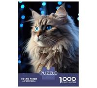 1000 Teenager Pieces Jigsaw Puzzle Blue Eyes Fluffy Cat Jigsaw for Adults Relax Games Birthday Present Gifts for Friends And Family 38x26cm/1000pcs