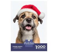 1000 Teenager Pieces Jigsaw Puzzle Border Terrier Dog with Santa Hat Jigsaw for Adults Hands-on Game Improve Memory Birthday Present, Gifts, 38x26cm/1000pcs