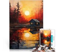 1000 teenager Pieces Jigsaw Puzzle cabin sunset lustige Spiele für die ganze Familie mit passendem Poster und Quizblatt75x50cm
