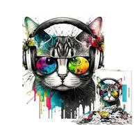 1000 Teenager Pieces Jigsaw Puzzle Cat Headphone Dj Music Help The Brain Exercise Analysis And Logic Educational Games for Ages 14 And over (50x75cm)