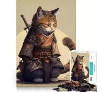 1000 Teenager Pieces Jigsaw Puzzle Cat Samurai Japan Clean Cut Art Logic Puzzle Play Leisure Game Time Birthday Art Gift (38x52cm)