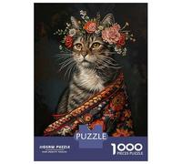 1000 Teenager Pieces Jigsaw Puzzle Cat with Flowers Jigsaw for Adults Hands-on Game Improve Memory Birthday Present, Gifts, 70x50cm/1000pcs