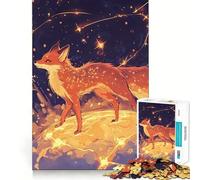 1000 Teenager Pieces Jigsaw Puzzle Celestial Fox Standing on Glowing Planet Under A Star-Filled Sky Clean Cut Art Logic Puzzle Play Leisure Game Time Birthday Art Gift (50x75cm)