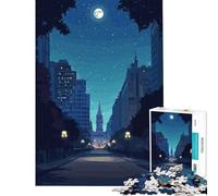 1000 Teenager Pieces Jigsaw Puzzle City Street at Night with Moon Practical Game Learning Educational Toys Gifts for Women Men But Fun And Humorous (Size 38x26cm)