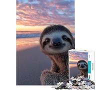 1000 Teenager Pieces Jigsaw Puzzle Cute Sloth at Sunset Beach Fun at Home Activities, Birthday Present Hands-on Game Suitable for Ages 14 And Up (38X26CM)
