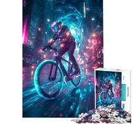 1000 Teenager Pieces Jigsaw Puzzle Cyclist in Neon City Difficult And Challenge But Fun And Humorous Toy Wall Decor Suitable for Ages 14 And Up (38X52cm)