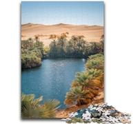 1000 Teenager Pieces Jigsaw Puzzle Desert Oasis with Palm Trees Suitable for Couples with Matching Poster And Trivia Sheet 50x75cm
