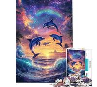 1000 Teenager Pieces Jigsaw Puzzle Dolphins Leap in Cosmic Sunset Brain Intelligence Challenge Addictive Toys Fun Games Difficult Hard Great Gifts (size 38x26cm)