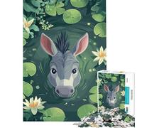 1000 Teenager Pieces Jigsaw Puzzle Donkey in A Pond with Waterlilies for Educational Game Challenge Toy Educational Game For Family Fun Great Gifts (Size 38x52cm)