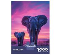 1000 Teenager Pieces Jigsaw Puzzle Elephant Family Sunset Jigsaw Puzzle Toy Wall Decor Difficult Challenge Gifts for Friends And Family 52x38cm/1000pcs