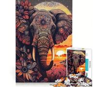 1000 Teenager Pieces Jigsaw Puzzle Elephant Mandala Coloring, Practical Game, Difficult Challenge, Artists Collection, Fine Art 38x52cm