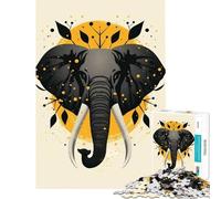 1000 Teenager Pieces Jigsaw Puzzle Elephant Vector Portrait with Golden Abstract Circle for Educational Game Challenge Toy Family Game But Fun And Humorous Gifts For Birthdays (Size 50x75cm)