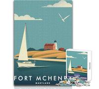1000 Teenager Pieces Jigsaw Puzzle Fort McHenry Maryland Poster Unique Challenge Game Tough Challenge Gift For Birthdays Size 38x52cm