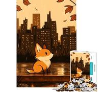1000 Teenager Pieces Jigsaw Puzzle Fox in The City on Rainy Day Help The Brain Exercise Analysis And Logic Educational Games for Ages 14 And over (38x52cm)