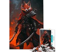1000 Teenager Pieces Jigsaw Puzzle Fox Warrior with Swords Fun Activities at Home Difficult Challenge Educational Game for Age 14+ Game (50X75cm)