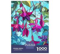 1000 Teenager Pieces Jigsaw Puzzle Fuchsia Flowers Stained Glass Jigsaw Puzzle Toy Wall Decor Difficult Challenge Gifts for Friends And Family 52x38cm/1000pcs