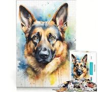 1000 Teenager Pieces Jigsaw Puzzle German Shepherd Watercolor, Practical Game, Pattern Assembly, Unique Gifts for Birthday And Christmas 50x75cm