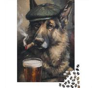 1000 Teenager Pieces Jigsaw Puzzle German Shepherd with Beer Puzzle for Adults Family Games Difficult Hard Birthday Present, Gifts, 52x38cm/1000pcs