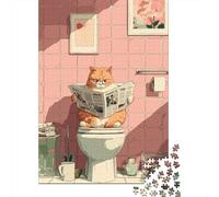 1000 Teenager Pieces Jigsaw Puzzle Ginger Cat Reading Newspaper Puzzle for Adults Family Games Difficult Hard Birthday Present, Gifts, 70x50cm/1000pcs