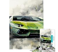 1000 Teenager Pieces Jigsaw Puzzle Green Lamborghini Fun at Home Activities, Birthday Present Hands-on Game Suitable for Ages 14 And Up (38X52CM)