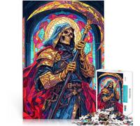 1000 teenager Pieces Jigsaw Puzzle Grim Reaper Stained Glass Challenging To Complete But Fun And Humorous 26x38cm Funny Gift for ages 14+