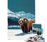 1000 Teenager Pieces Jigsaw Puzzle Grizzly Bear in Winter Landscape 1000 Jigsaw Puzzle Educational Toy Precision Cutting Brainteaser Family Games (50x75cm)