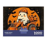 1000 Teenager Pieces Jigsaw Puzzle Halloween Ghost Driving Tractor with Pumpkins Adult Jigsaw Puzzle Hands-on Game Wall Art Gifts for Friends And Family 52x38cm/1000pcs