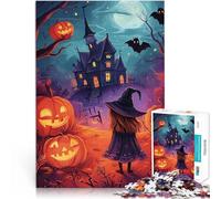 1000 teenager Pieces Jigsaw Puzzle Halloween Witch and Haunted House Quizspiel Geschenke für Freunde und Familie75x50cm