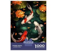 1000 Teenager Pieces Jigsaw Puzzle Koi Fish And Lotus Pond Jigsaw Puzzle Hands-on Game Difficult Hard Gifts for Friends And Family 38x26cm/1000pcs