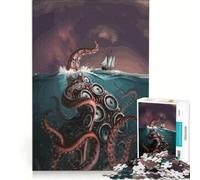 1000 Teenager Pieces Jigsaw Puzzle Kraken Attacking A Ship Illustration Relaxing Games Difficult Challenge Unique Birthday And Gifts 38x52cm