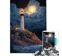 1000 Teenager Pieces Jigsaw Puzzle Lighthouse Under Moonlight Fun at Home Activities, Enhance Memory Relaxing Games Suitable for People Aged 14 And Above (38x52cm)