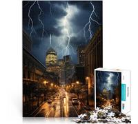 1000 teenager Pieces Jigsaw Puzzle Lightning City Skyline Stress Reliever Staycation Kill time gifts for friends and family 26x38cm