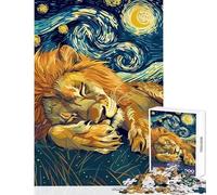 1000 Teenager Pieces Jigsaw Puzzle Lion Sleeping Under Starry Night Sky Relaxing Games Enhance Memory Home Decoration Toys Train Your Brain And Hands (75X50CM)