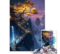 1000 Teenager Pieces Jigsaw Puzzle Monks on Mountain Path with Lanterns Fun Activities at Home Difficult Challenge Educational Game for Age 14+ Game (38X26cm)