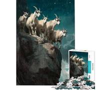 1000 Teenager Pieces Jigsaw Puzzle Mountain Goats at Night Challenging To Complete Learning Educational Relax Games for And 14 Years And over (38x26cm)