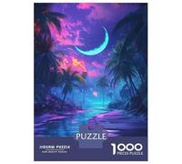 1000 Teenager Pieces Jigsaw Puzzle Neon Palm Trees Night Scene-1 Jigsaw Puzzle Toy Wall Decor Difficult Challenge Gifts for Friends And Family 52x38cm/1000pcs