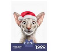 1000 Teenager Pieces Jigsaw Puzzle Oriental Shorthair Cat with Santa Hat Portrait Puzzle for Adults Anti-Stress Toys Enhance Memory Educational Challenge 70x50cm/1000pcs